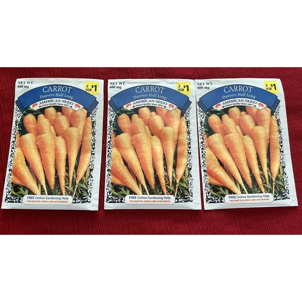 American Seed Danvers Half Long Carrot Lot of 3-600mg Packets (12/19) (JC)